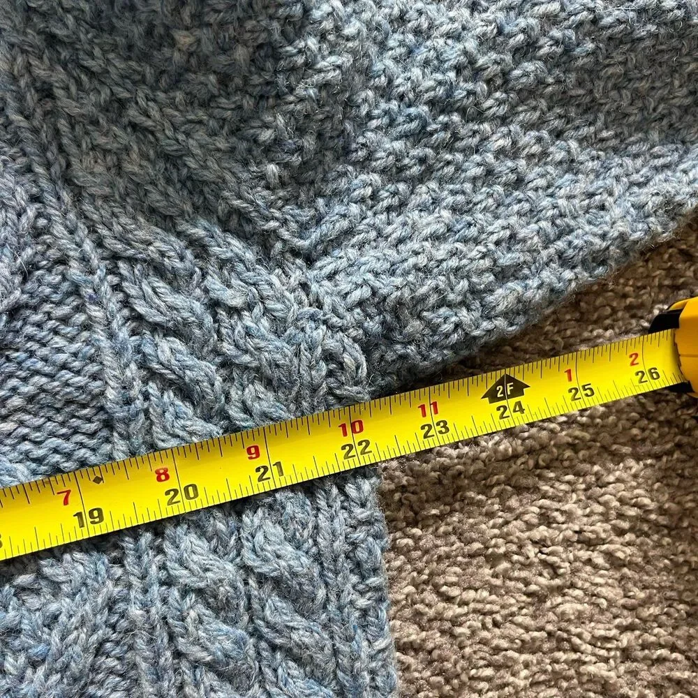 Vintage Aran Islands Knitwear Fisherman Wool Sweater Cable Knit Chunky Blue Sz L
